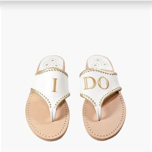 Jack Rogers White and Gold "I DO" Leather Thong Sandals